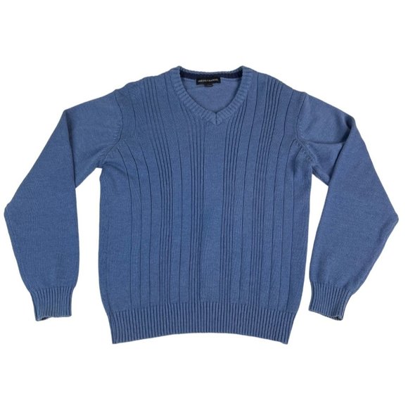 Tricots St Raphael Men's V Neck Sweater Long Sleeve L Blue Cotton Acrylic - Picture 1 of 5